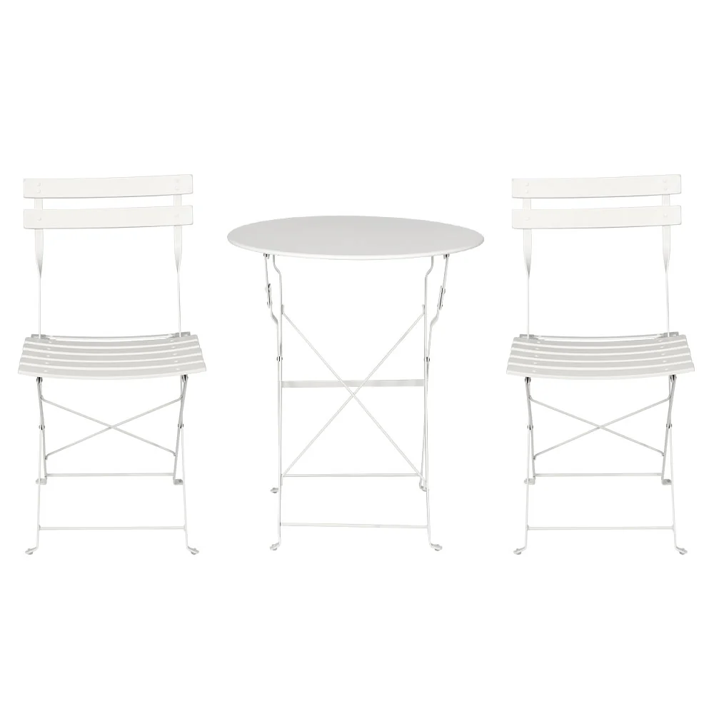 Andre 2-Seater Steel Table and Chairs Patio Furniture 3-Piece Outdoor Bistro Set - White - Nurns