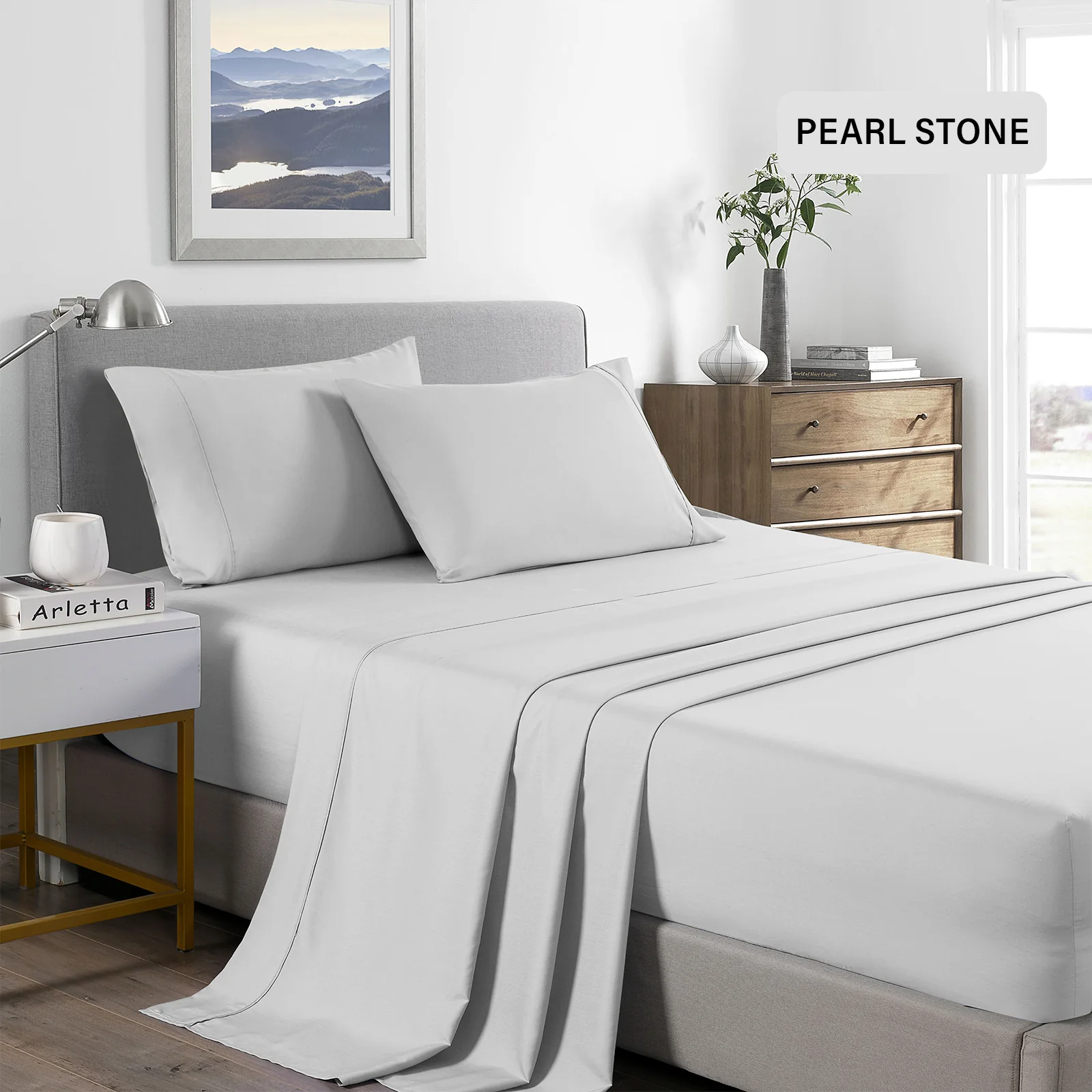Double Royal Comfort Bamboo Cooling 2000TC Sheet Set - Pearl Stone - Nurns