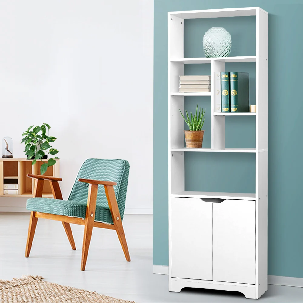 Artiss Bookshelf With Cabinet - Gina White - Nurns