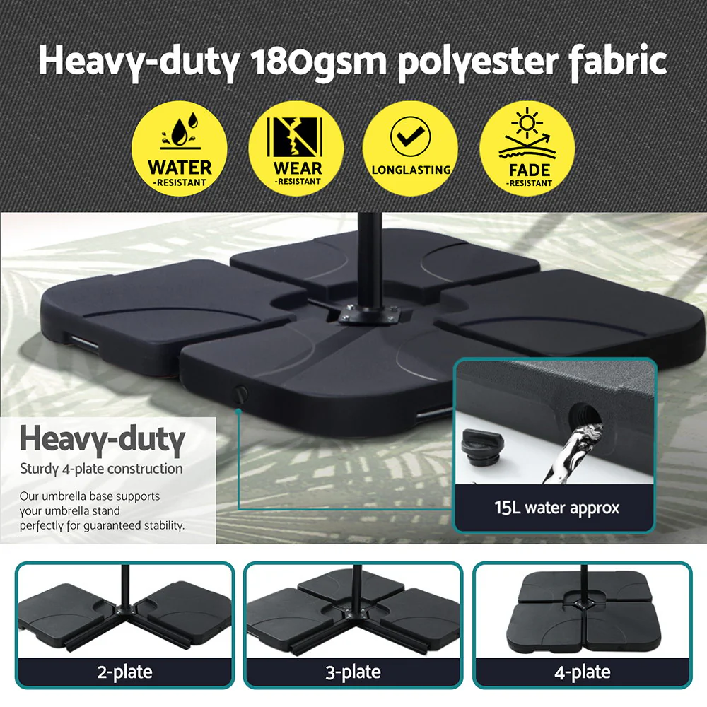 Instahut Outdoor Umbrella 3M Cantilever Beach LED Base Garden Sun Patio Charcoal - Nurns