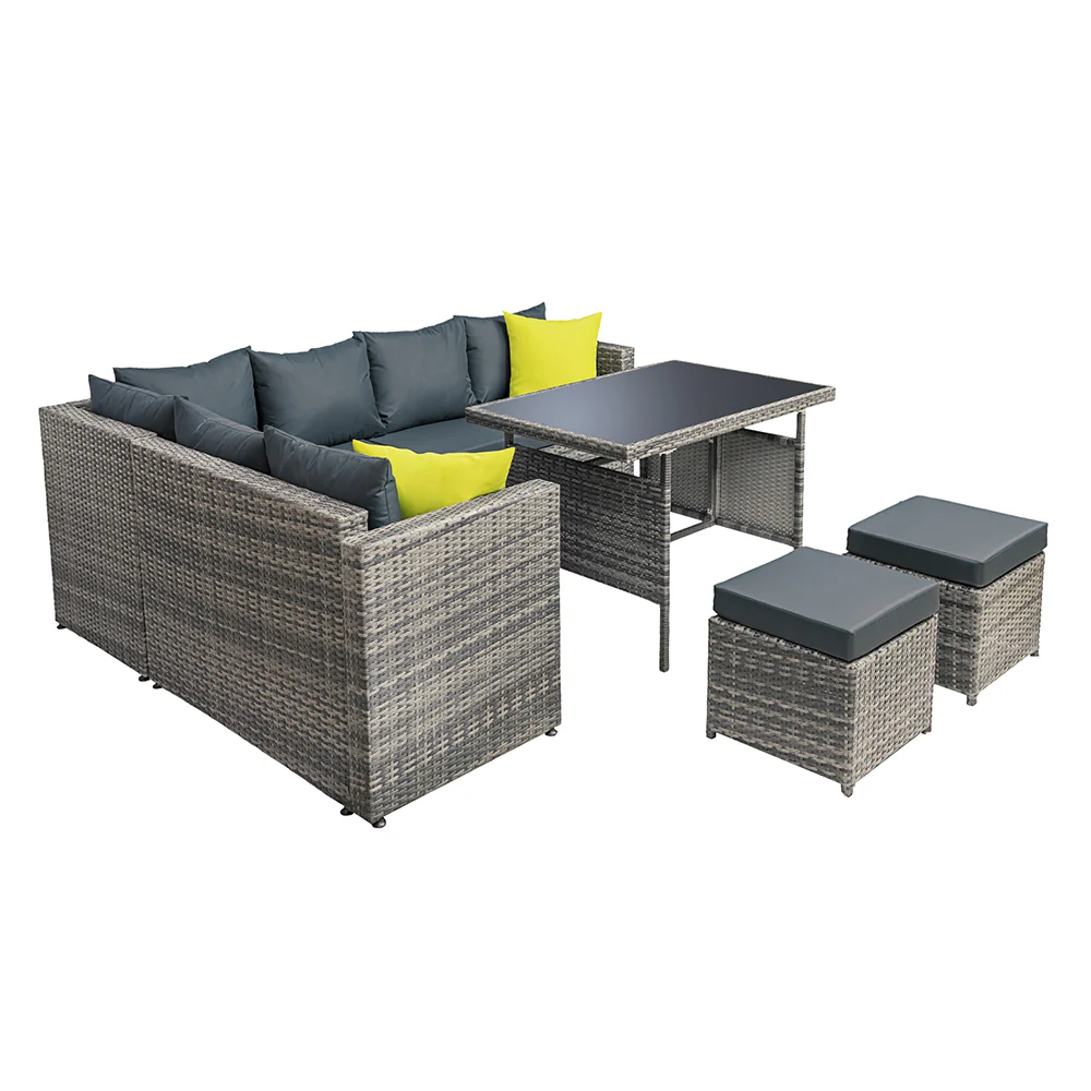 Alnwick 5-Seater Furniture Patio Set Table Chair Lounge Garden Wicker 6-Piece Outdoor Sofa - Grey - Nurns