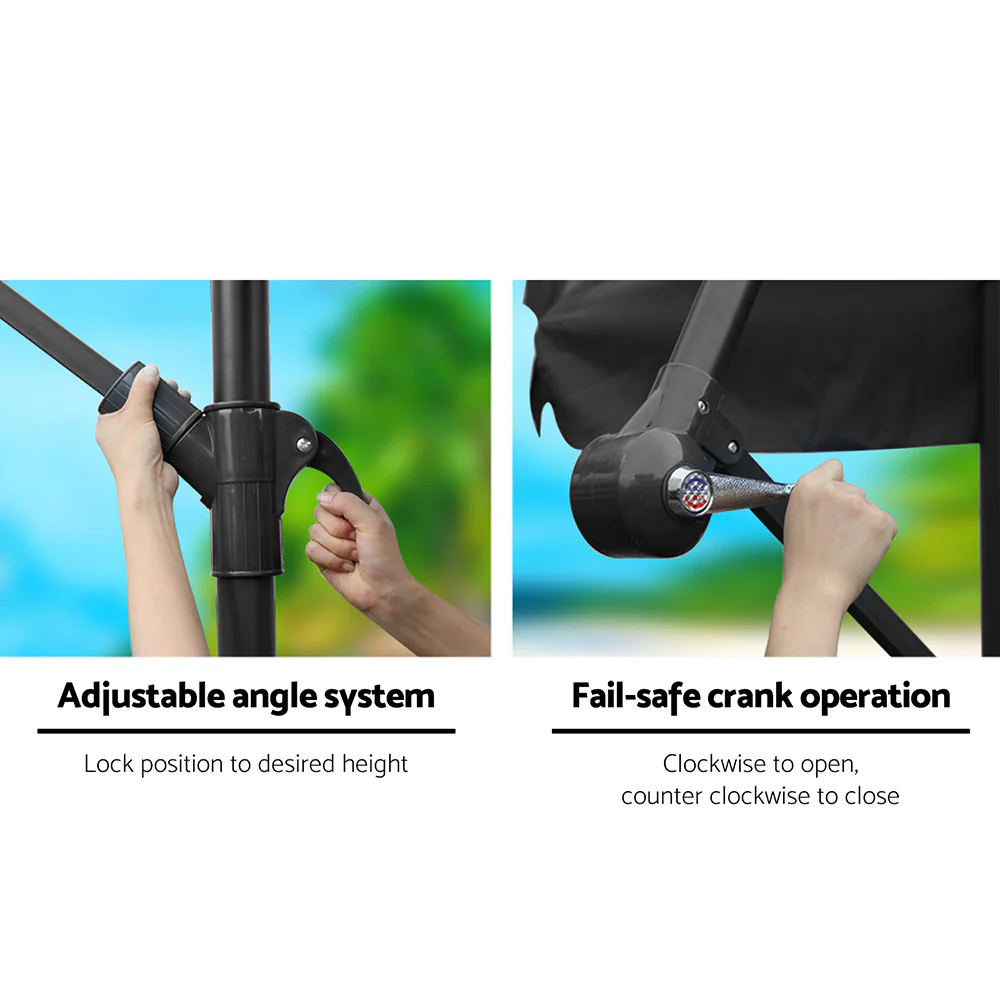 Instahut 3m Outdoor Umbrella Cantilever Garden Beach Patio Black - Nurns