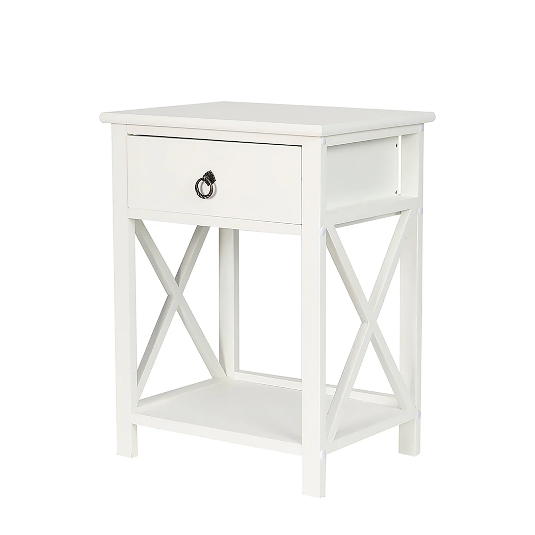 Caraquet Wooden Bedside Tables - White - Nurns