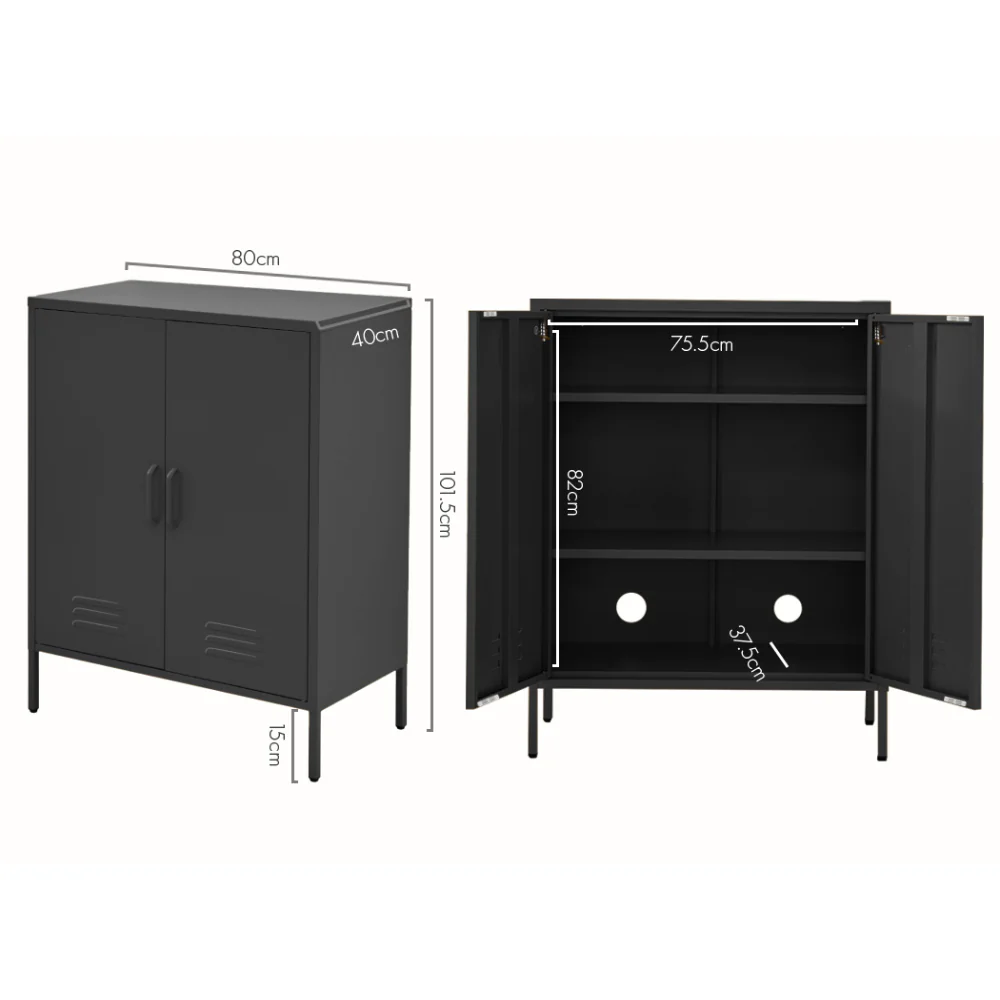 Ansel Buffet Sideboard Metal Cabinet - Charcoal - Nurns
