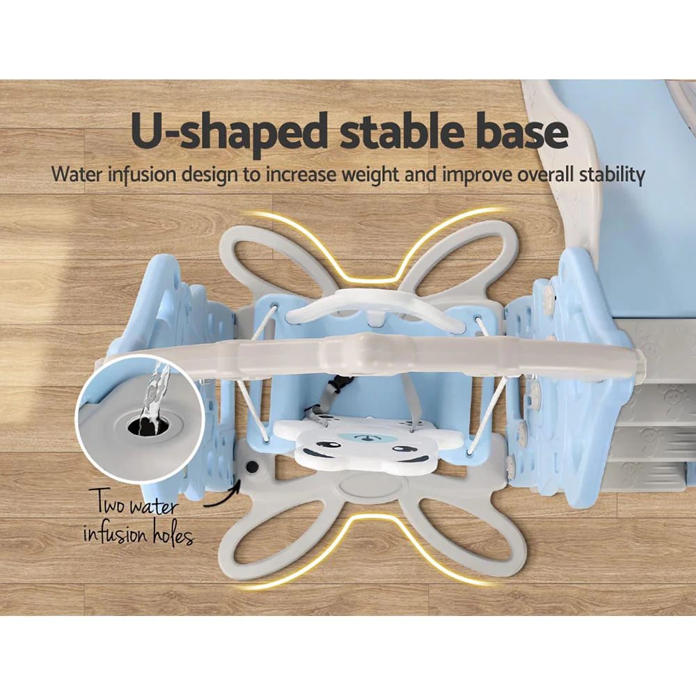 Kids 170cm Slide and Swing Set Playground Basketball Outdoor Blue - Nurns