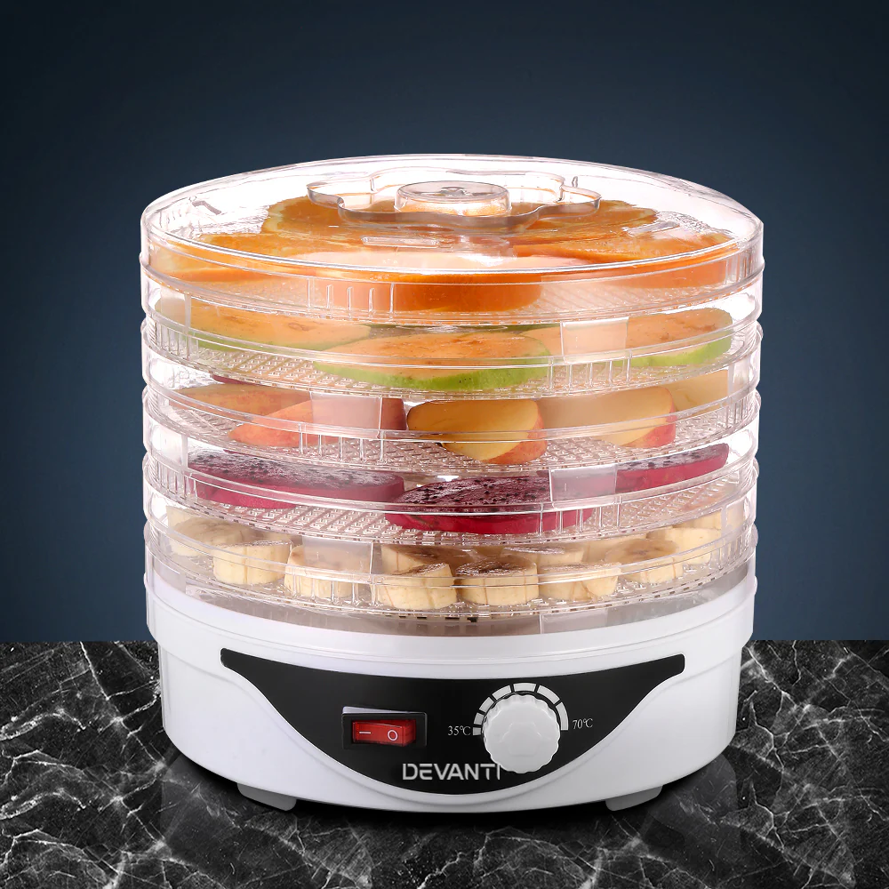 Devanti 5 Trays Food Dehydrator Fruit Dehydrators Pet Beef Jerky Dryer White - Nurns