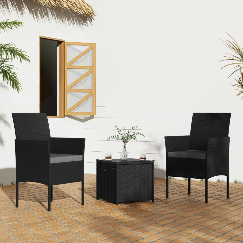 Tracey 2-Seater Table And Chairs Set 3-Piece Outdoor Set - Black - Nurns