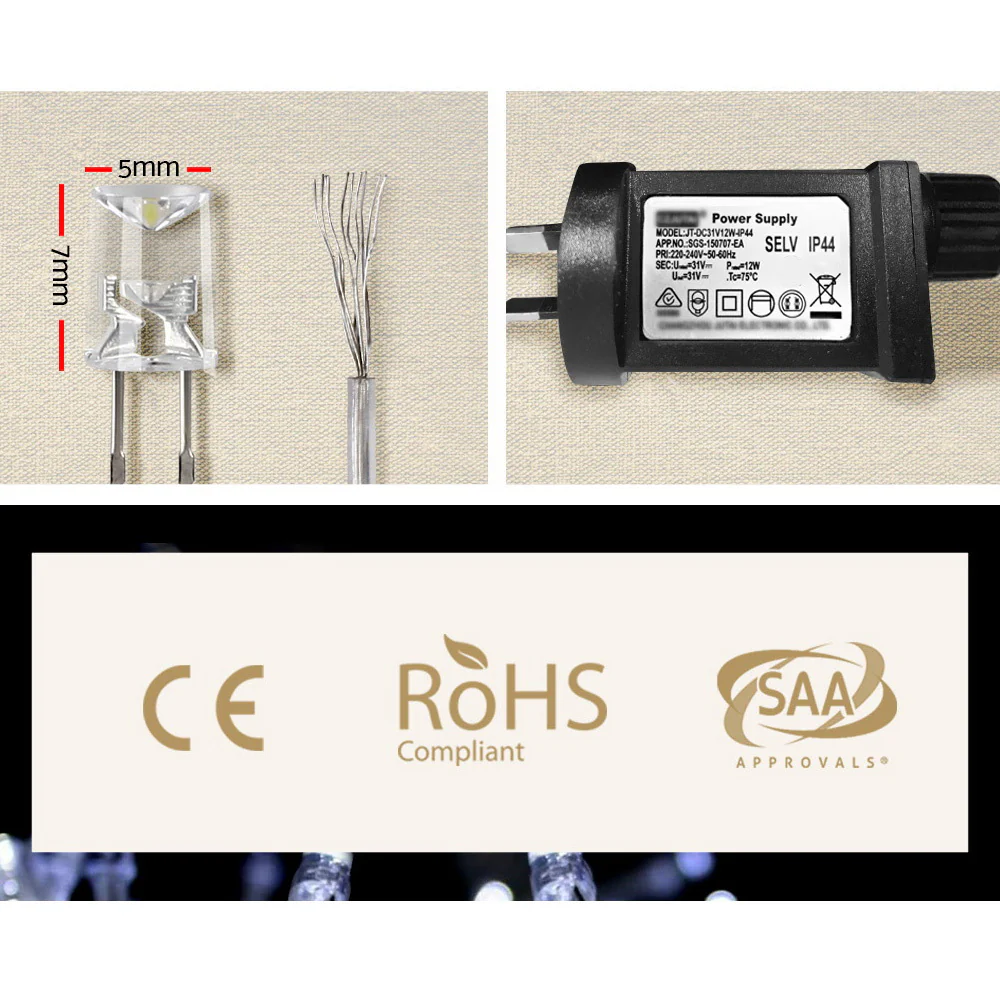 6X3M Christmas Lights Curtain Light 600 LED - Cool White - Nurns