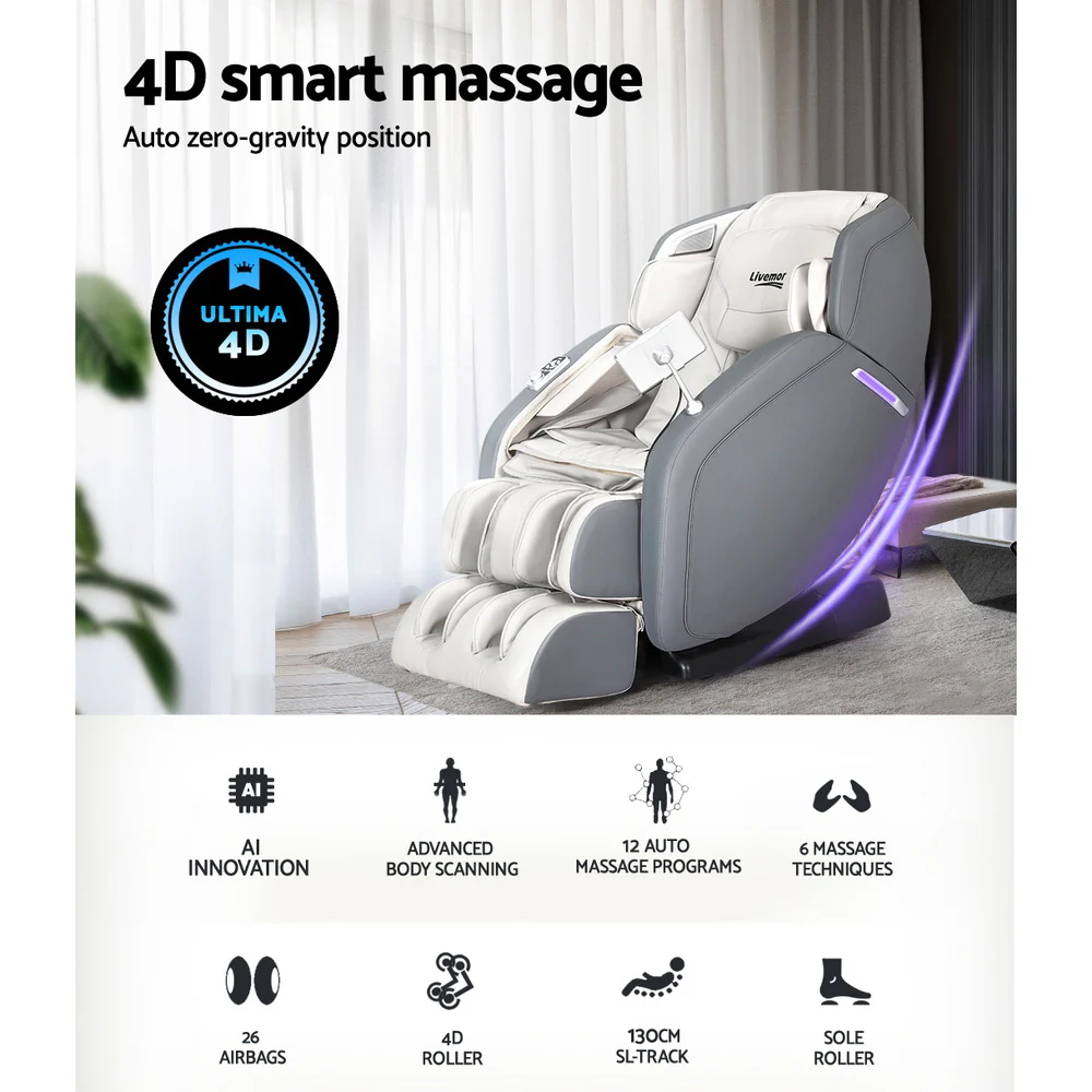 Amun 4D Massage Chair Electric Recliner Home Massager - Grey - Nurns