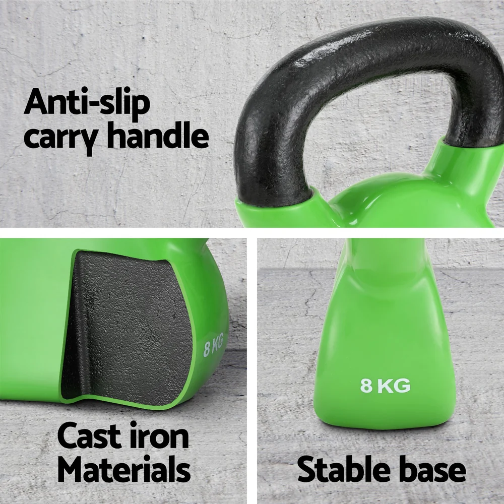 Everfit 8kg Kettlebell Set Weightlifting Bench Dumbbells Kettle Bell Gym Home - Nurns