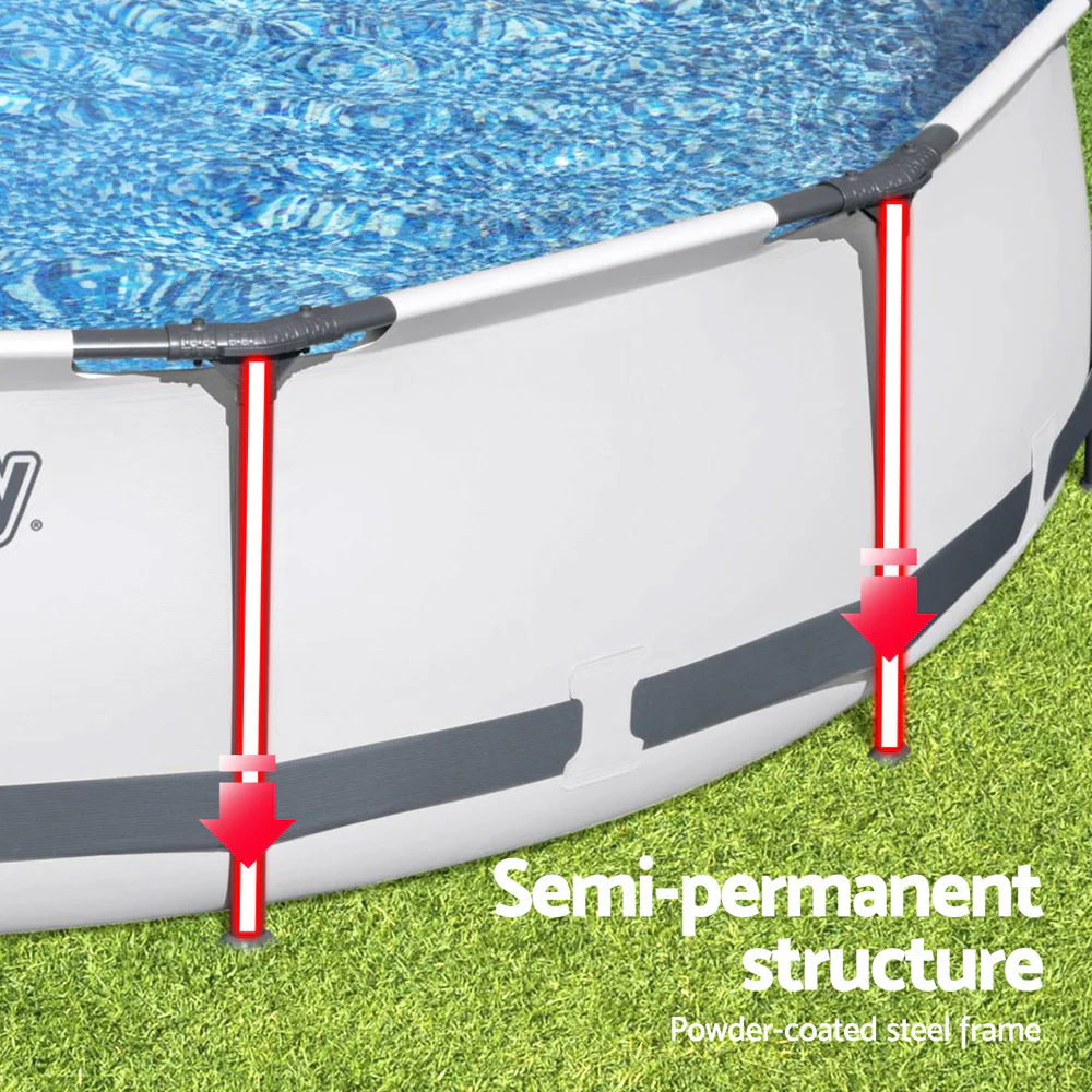 Bestway Swimming Pool 366x76cm Steel Frame Round Above Ground Pools w/ Filter Pump 6473L - Nurns