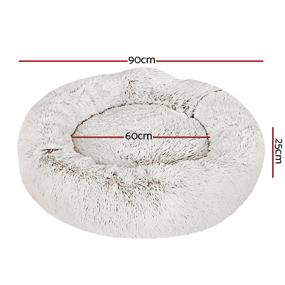 LARGE Dog Beds Pet 90cm Calming Soft Plush - White Brown - Nurns