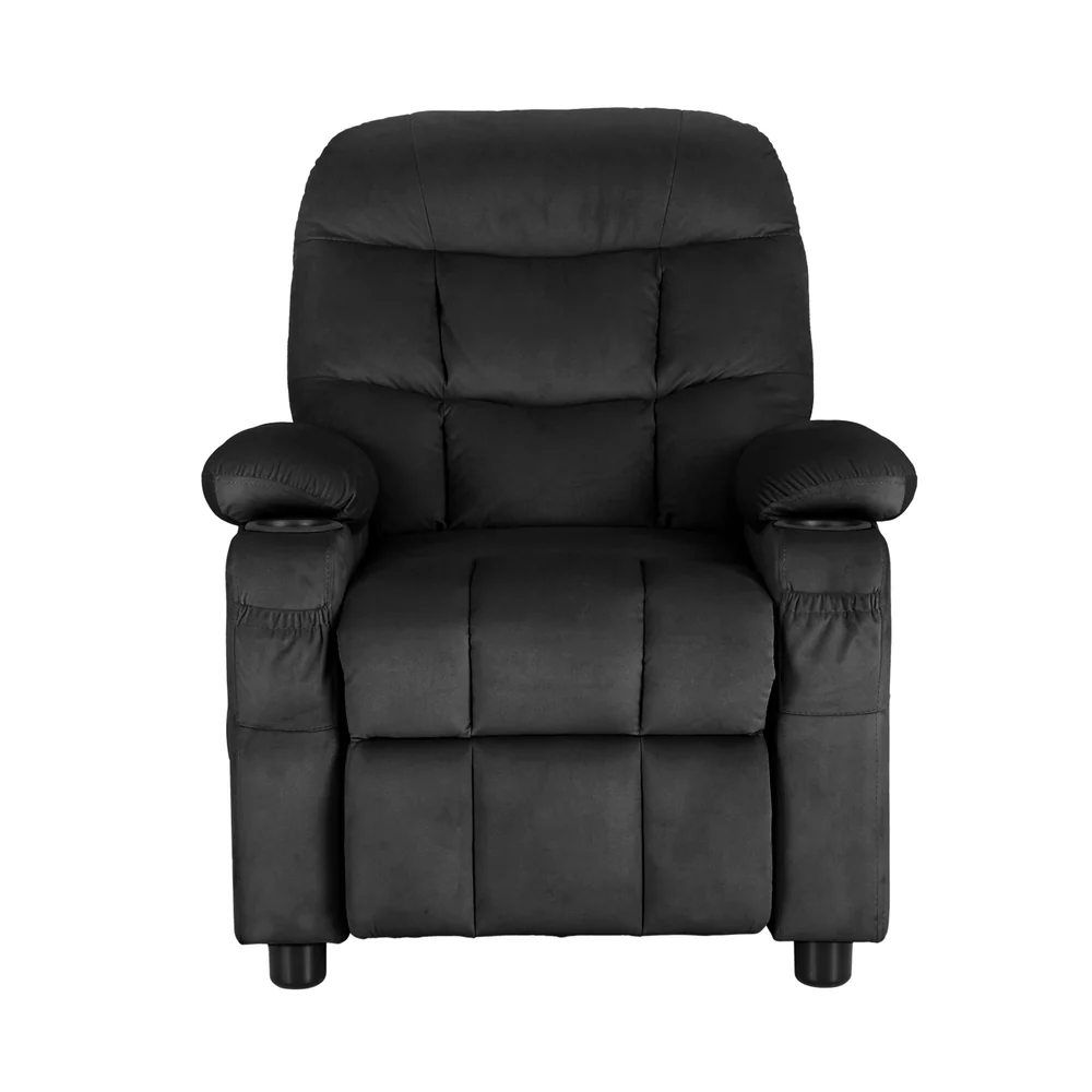 Pippa Kids Recliner Chair Velvet Sofa Lounge Couch Children Chairs Armchair - Black - Nurns