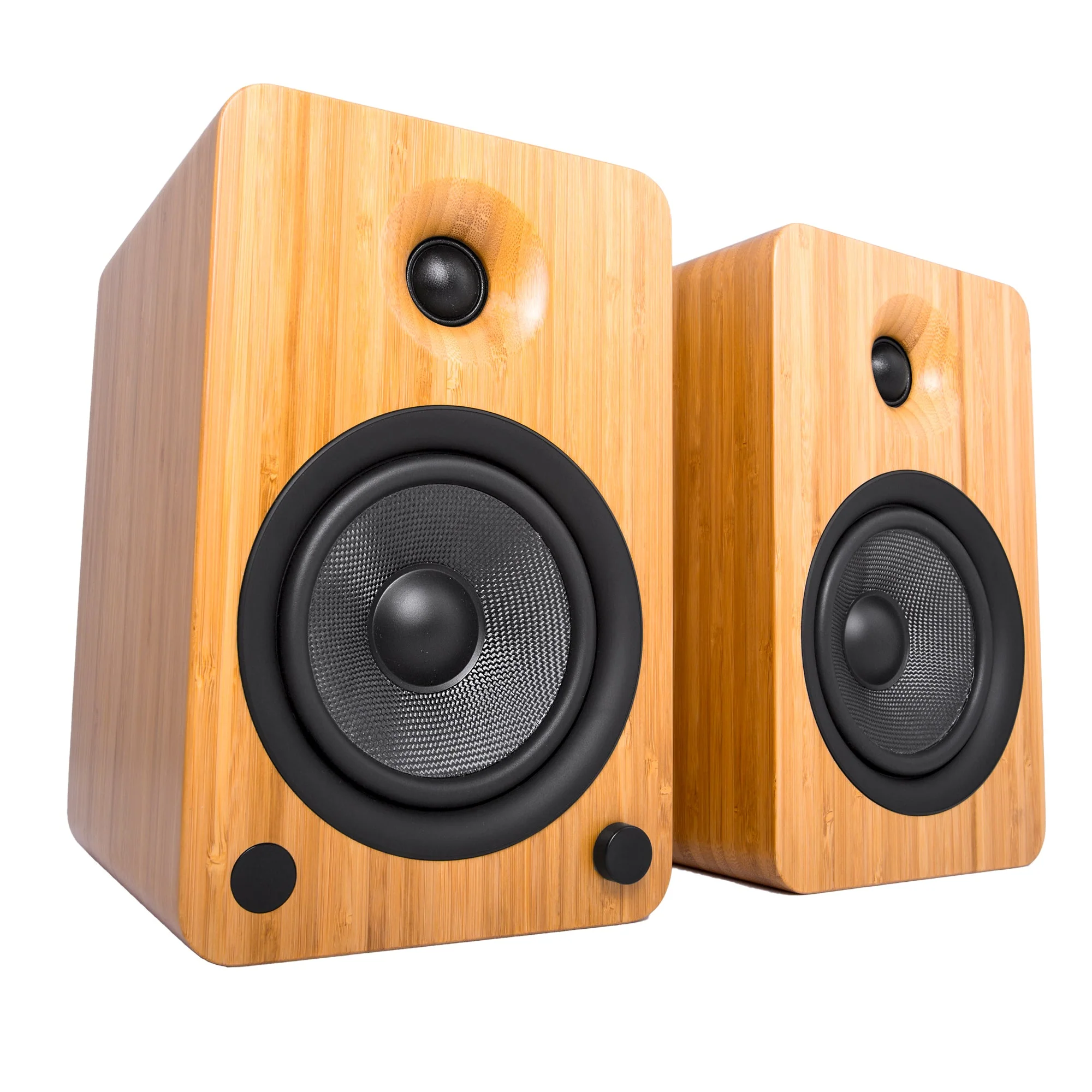 YU6 200W Powered Bookshelf Speakers with Bluetooth and Phono Preamp - Bamboo - Nurns