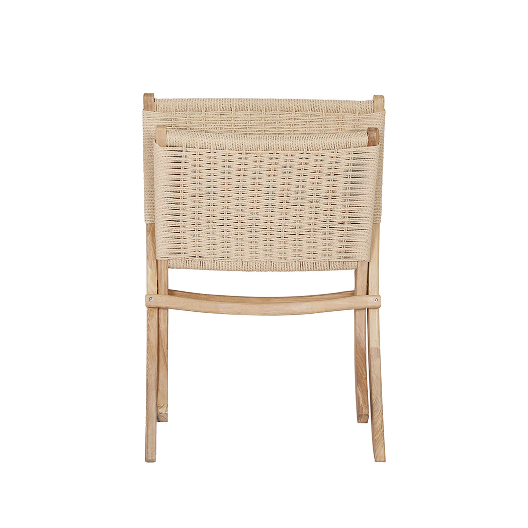 Foldable Single Deck Chair Solid Wood Kraft Rope Paper Woven Seat - Natural - Nurns