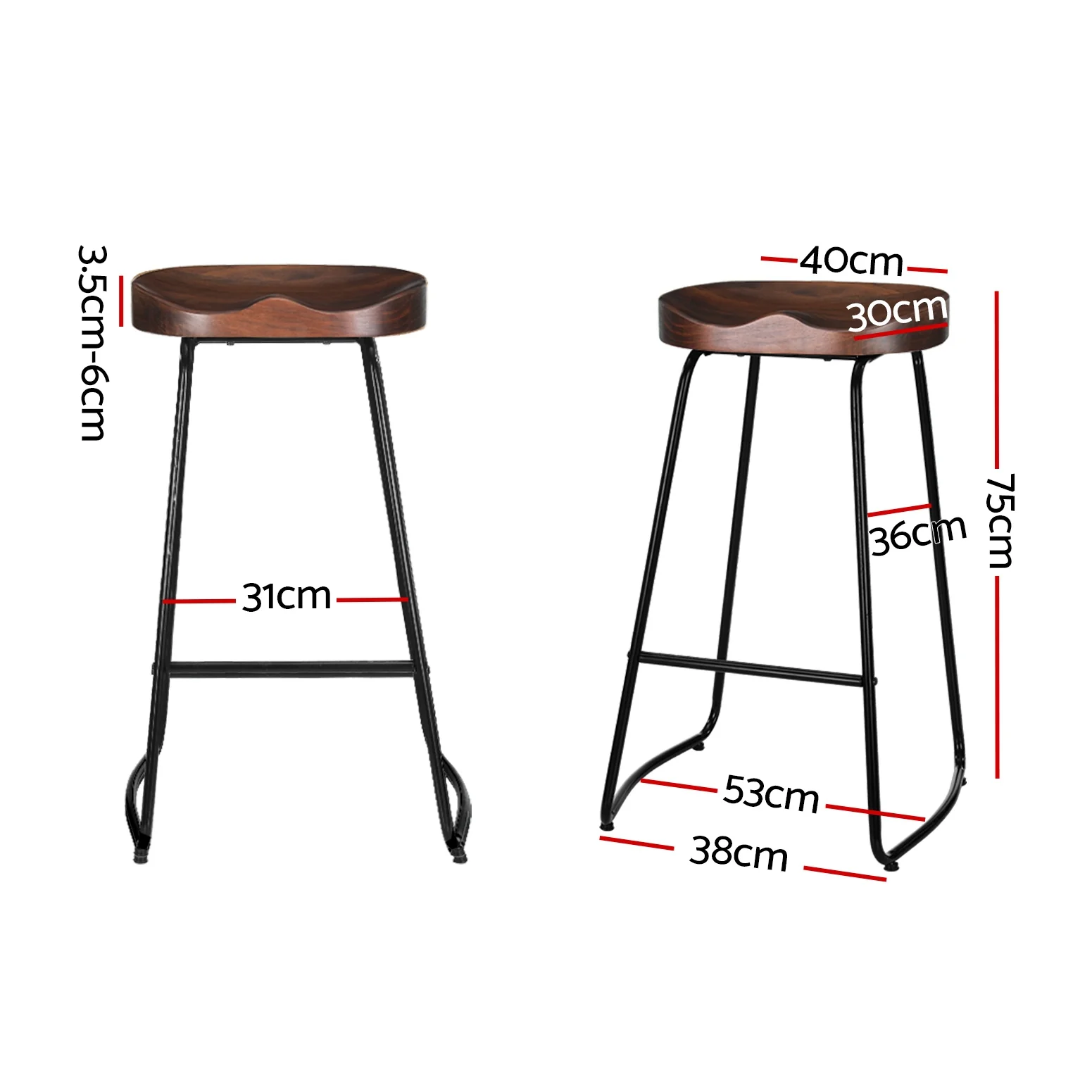 Set of 2 Trento Backless Elm Wood Bar Stools - Black - Nurns