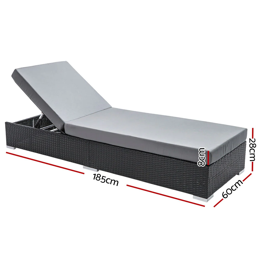 Herbert Set of 2 Outdoor Sun Lounge Wicker Chair - Black - Nurns