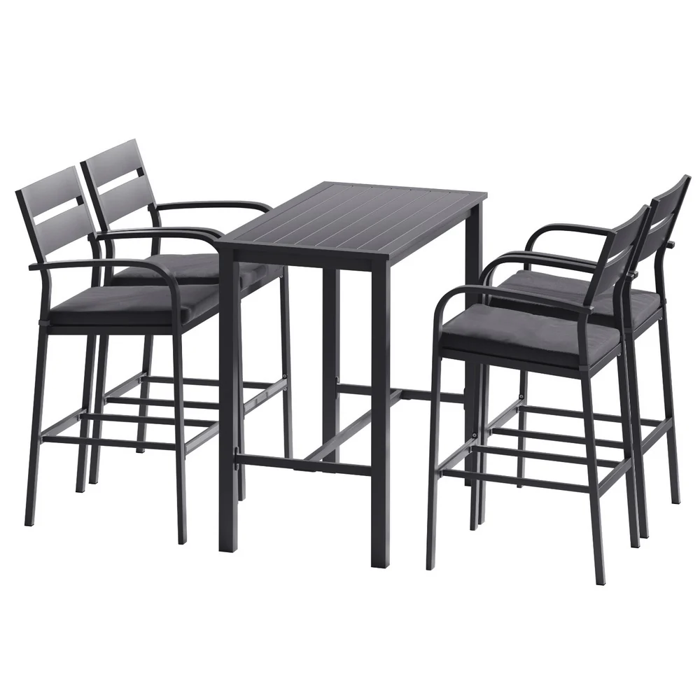 Dominic Patio Dining Chairs Aluminium Table Stools 5-Piece Outdoor Bar Set - Dark Grey - Nurns