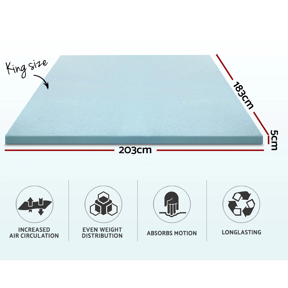 King Giselle Bedding Memory Foam Mattress Topper Cool Gel 5cm - Nurns