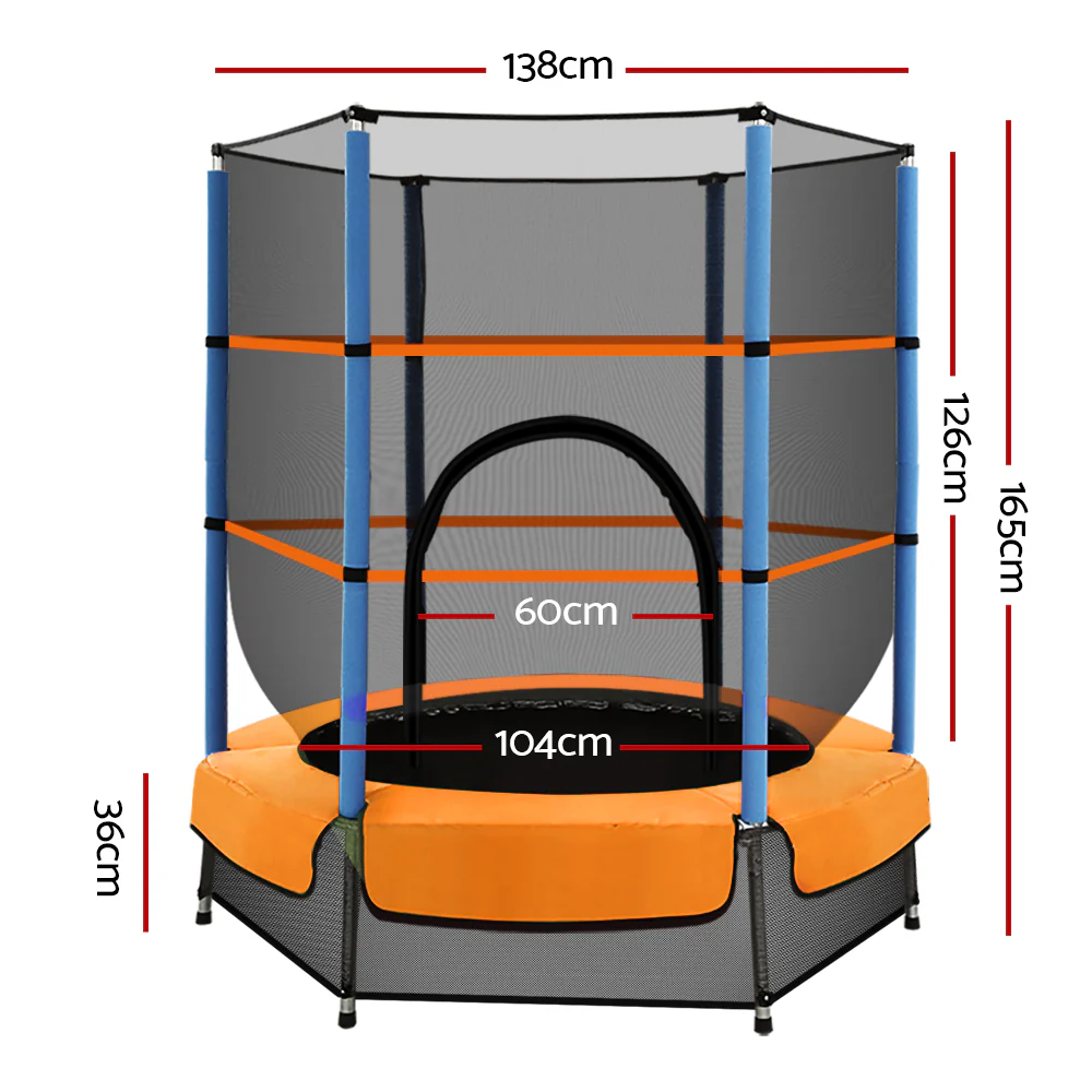 Everfit Trampoline for Kids 4.5FT with Enclosure Safety Net Rebounder Gift Orange - Nurns