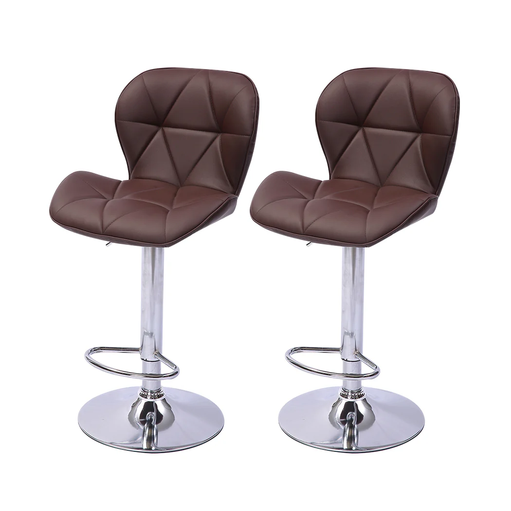 Set of 2 Orleans Bar Stools Stool Swivel Gas Lift Kitchen Leather Chair Chairs Metal Barstools - Brown - Nurns