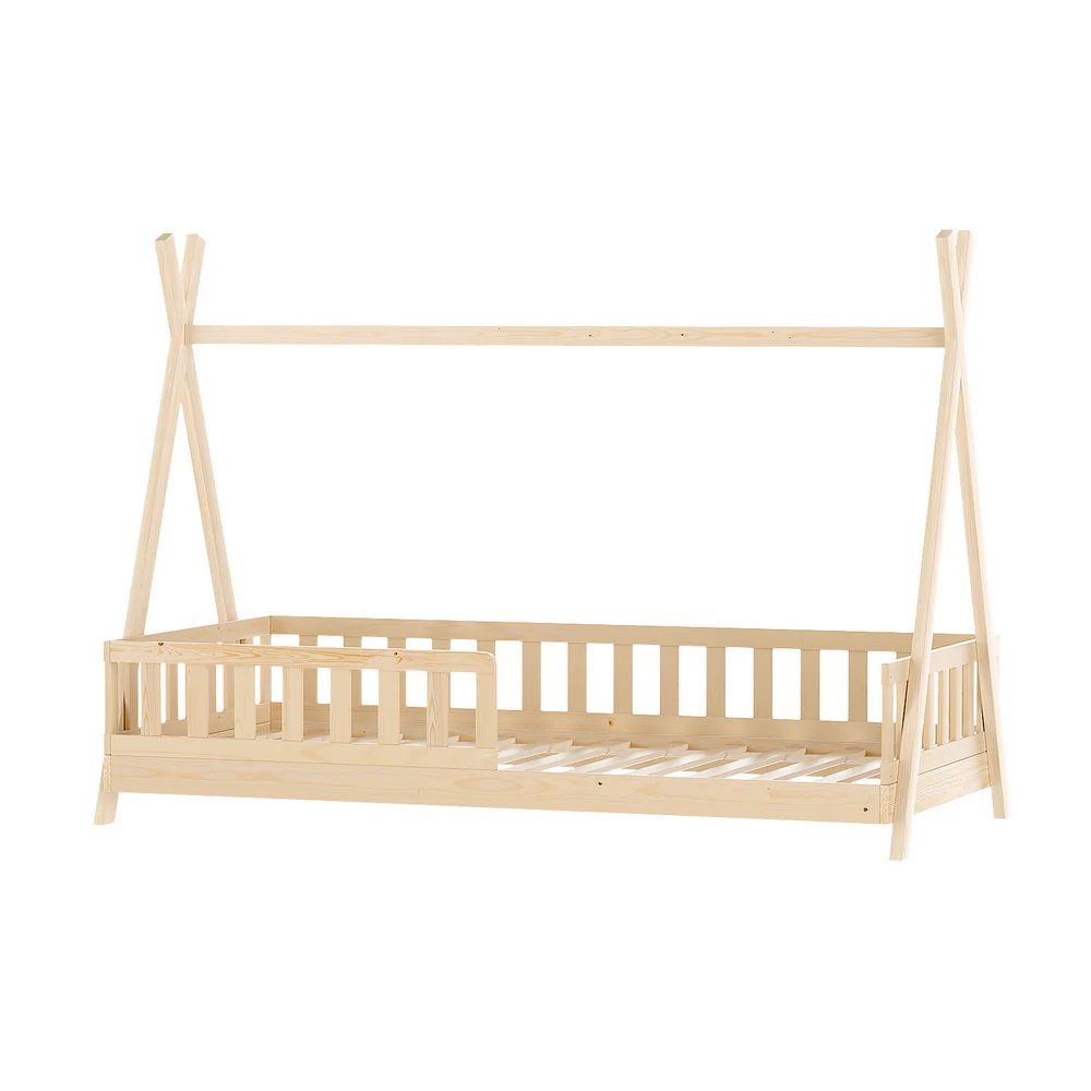 Nivena Bed Frame Wooden Kids House Frames - Oak Single - Nurns