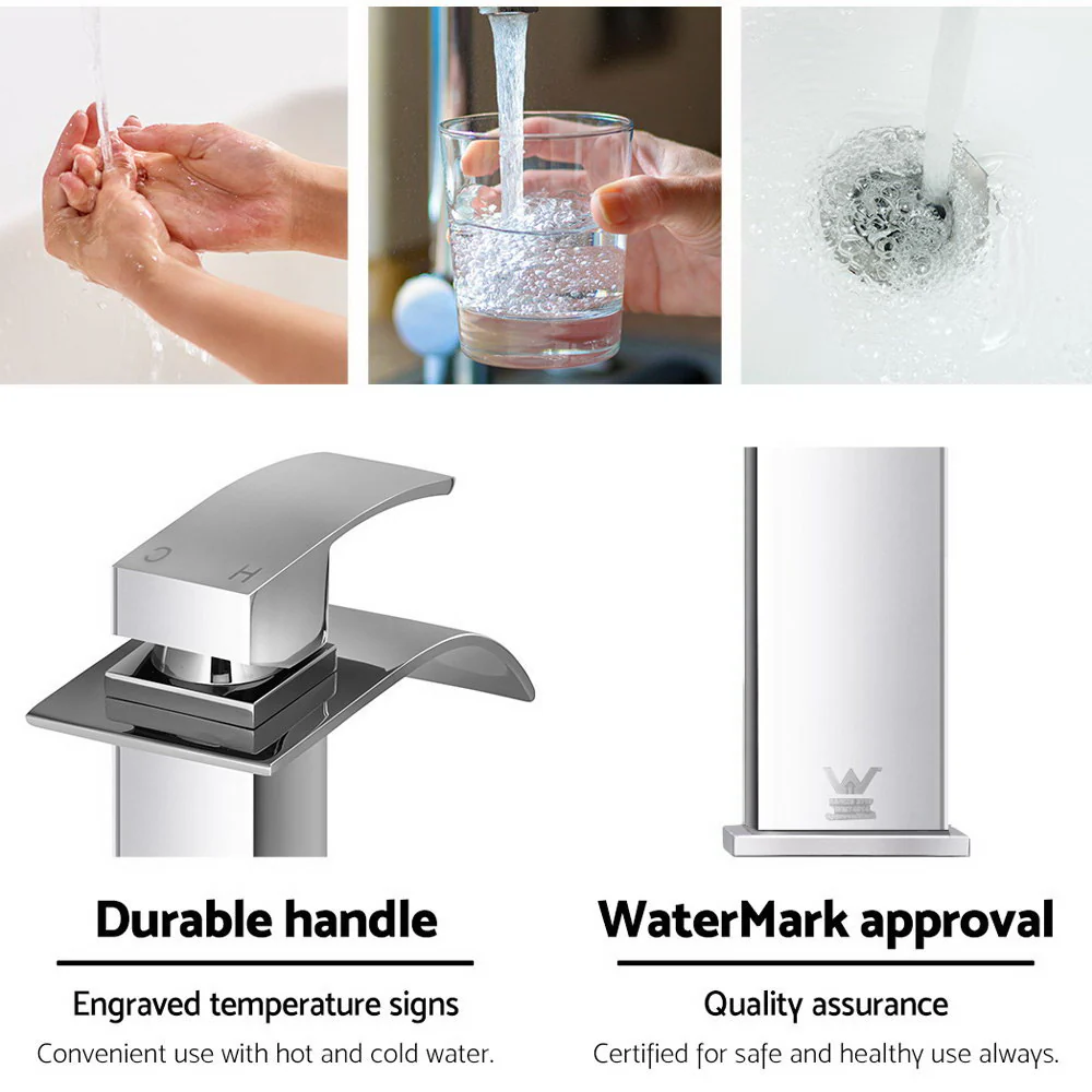 Bathroom Basin Mixer Tap Thin Tall Faucet Vanity Laundry Black - Nurns