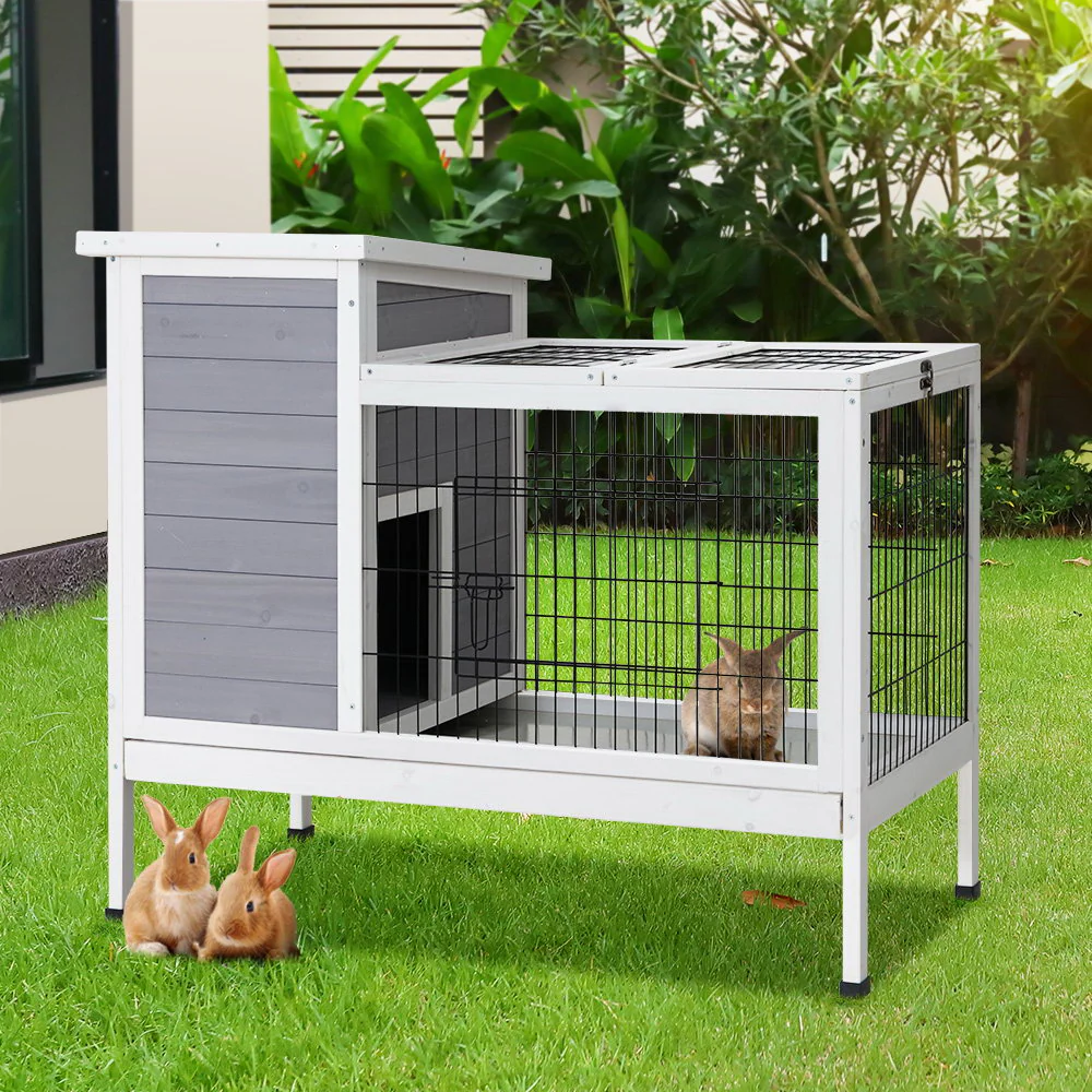 Rabbit Hutch Wooden Ferret Cage Habitat House Outdoor Large - Grey Large - Nurns