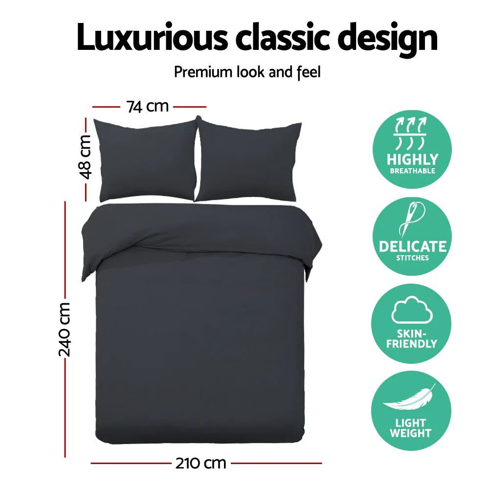 KING Quilt Cover Set - Classic Black - Nurns