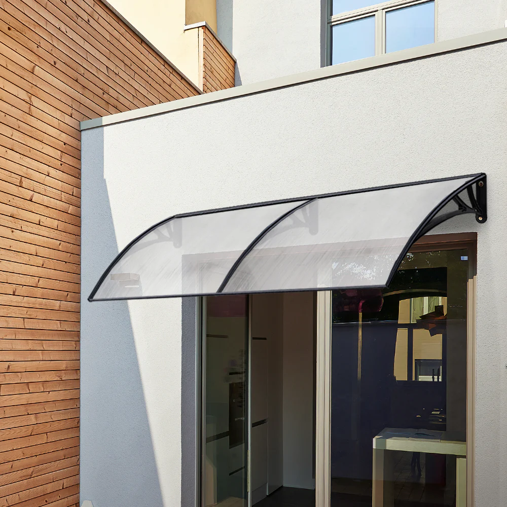 Instahut Window Door Awning Canopy 1mx2m Transparent Sheet Black Plastic Frame - Nurns