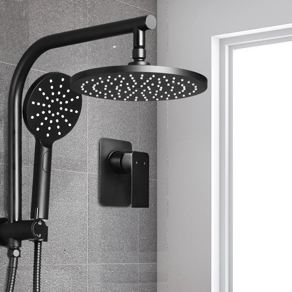 9'' Rain Shower Head Set Handheld Round High Pressure Mixer Tap Black - Nurns