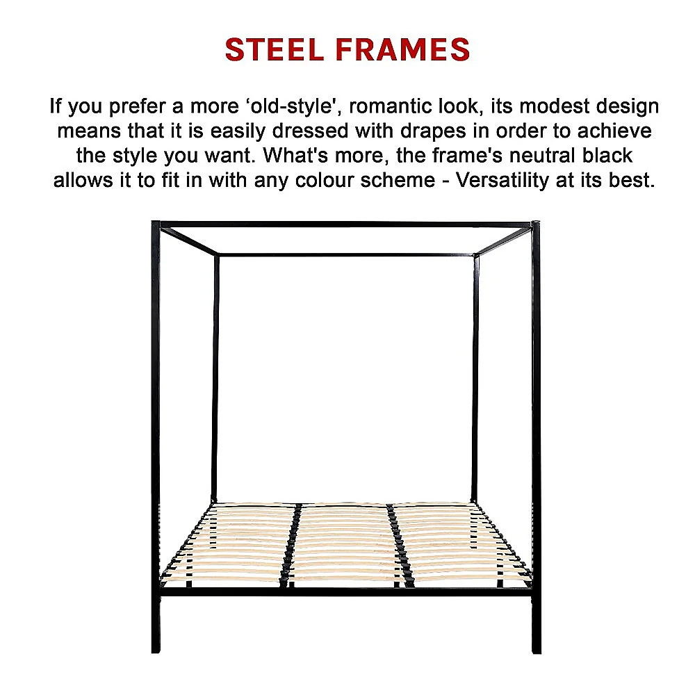 Lilian Four Poster Bed Frame - Black King - Nurns