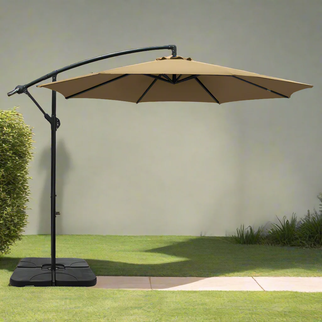 Instahut 3m Umbrella w/Base Outdoor Cantilever Beach Garden Patio Parasol Beige - Nurns