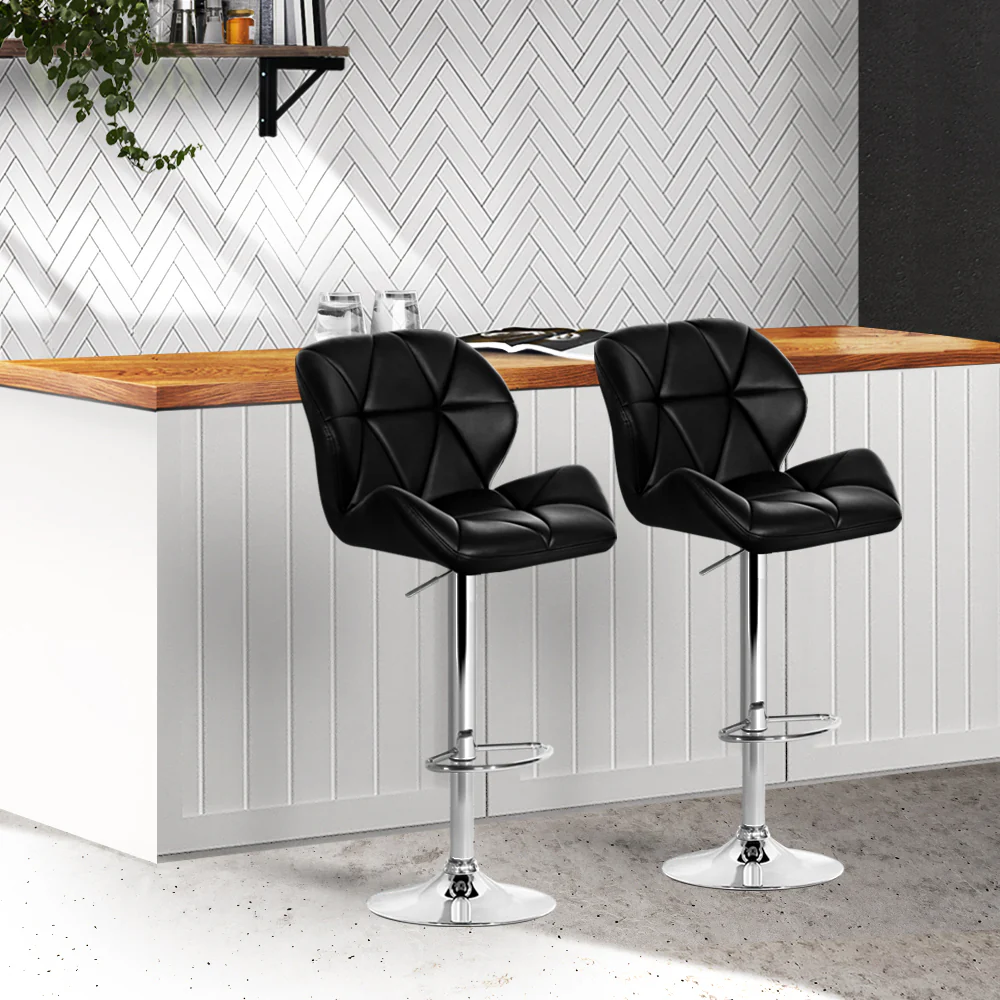 Set of 2 Exeter Kitchen Bar Stools - Black & Chrome - Nurns