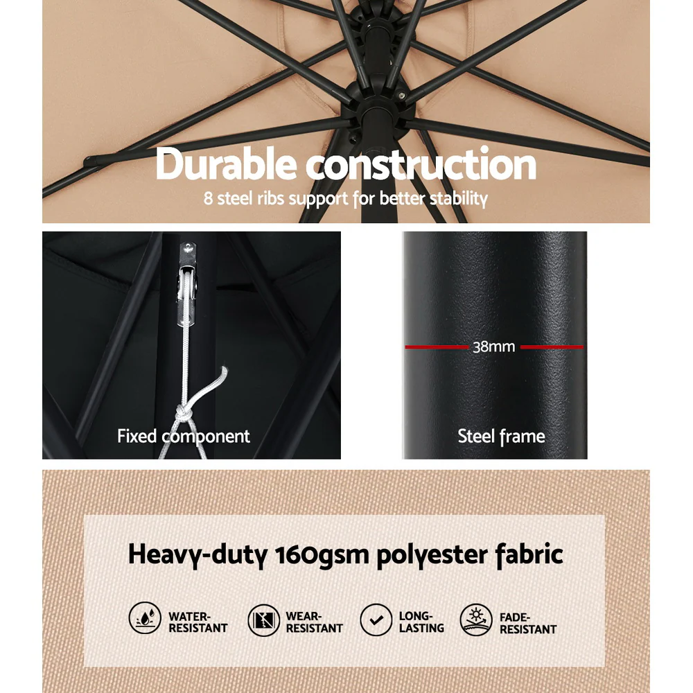 Instahut 3m Outdoor Umbrella w/Base Pole Tilt Beach Garden Patio Beige - Nurns