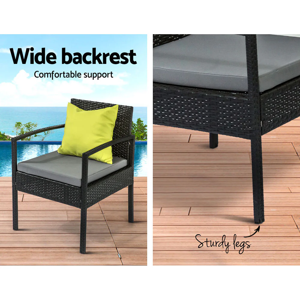Dover 4-Seater Lounge Setting Garden Patio Wicker Cover Table Chairs 4-Piece Outdoor Furniture with Storage Cover - Black - Nurns
