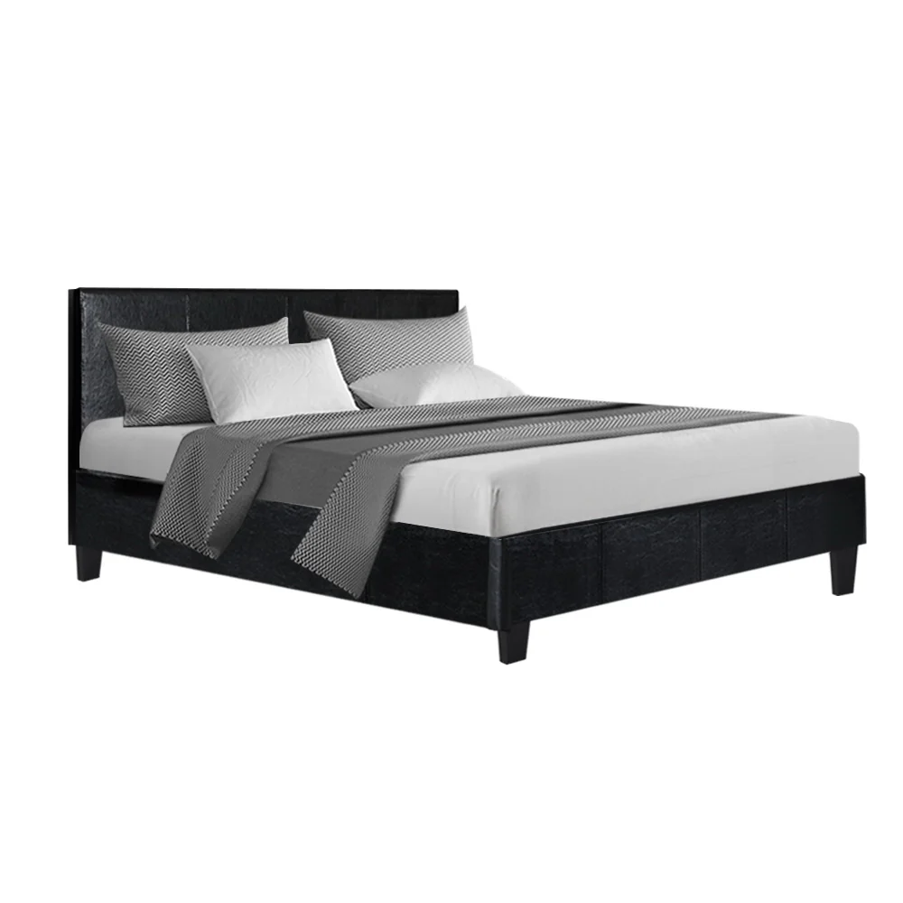 Trenton Bed Frame PU Leather - Black Double - Nurns
