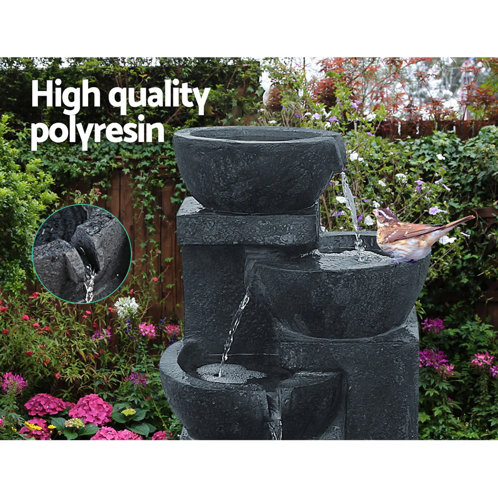 Solar Water Feature Cascading Fountain 4-Tier Bowl LED Lights 72cm - Blue - Nurns