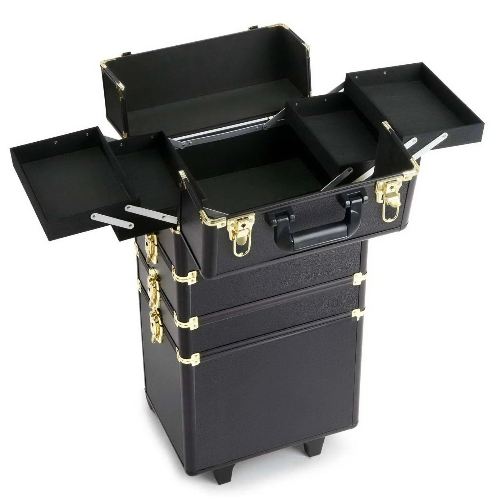 7 in 1 Portable Cosmetic Beauty Makeup Trolley - Black & Gold - Nurns
