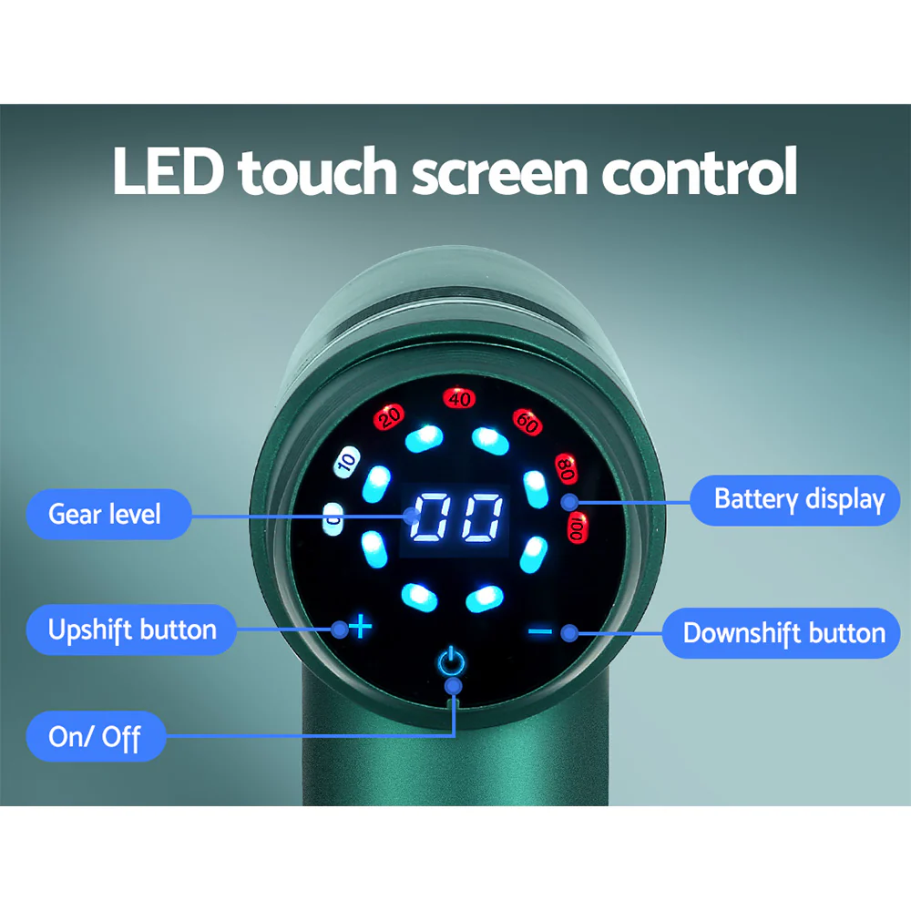 Everfit Massage Gun 30 Speed 6 Heads Vibration Muscle Massager Chargeable Green - Nurns