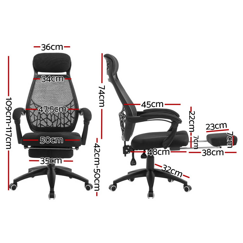 Artiss Mesh Office Chair Recliner Black - Nurns