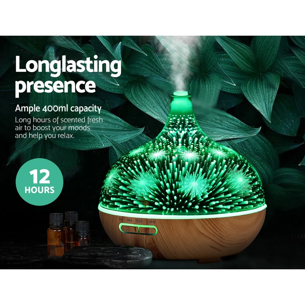 Aroma Diffuser Aromatherapy 3D Glass 400ml - Nurns