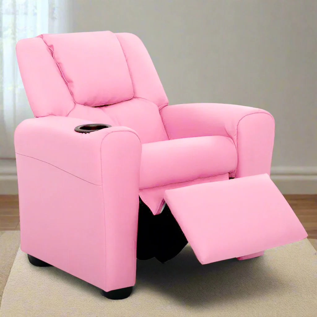 Percy Kids Recliner Chair Linen Soft Sofa Lounge Couch Children Armchair - Pink - Nurns