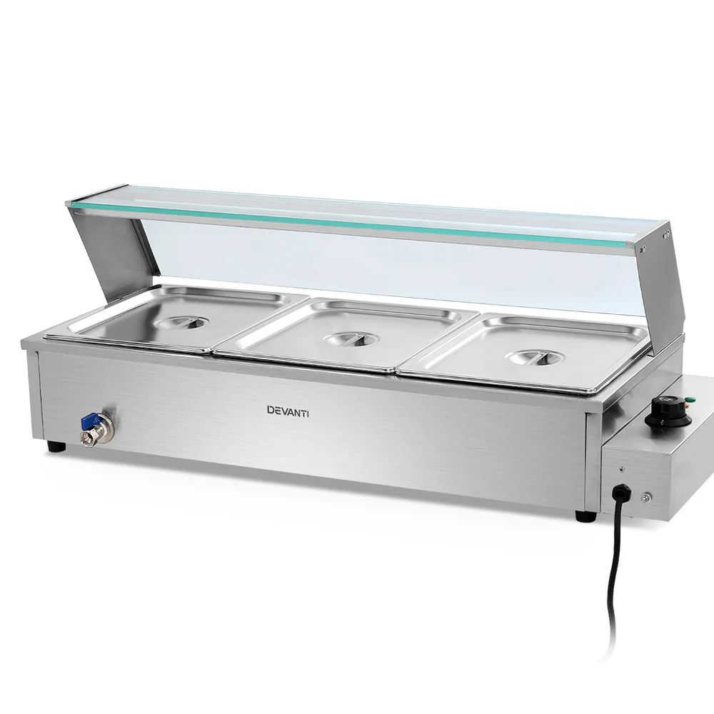 Devanti Commercial Food Warmer Bain Marie 3 Electric Buffet Pans - Nurns