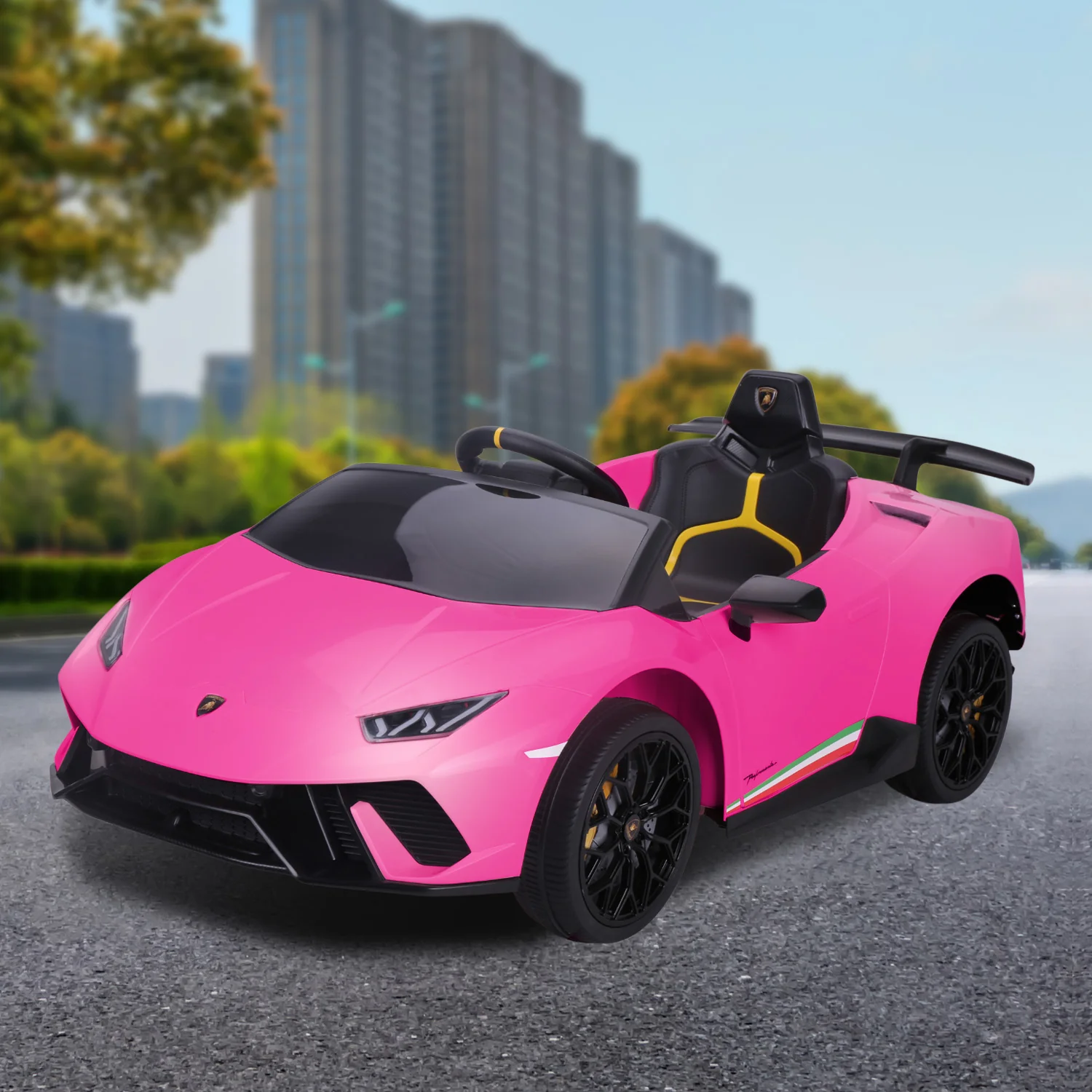 Lamborghini Performante Kids Electric Ride On Car Remote Control by - Pink - Nurns