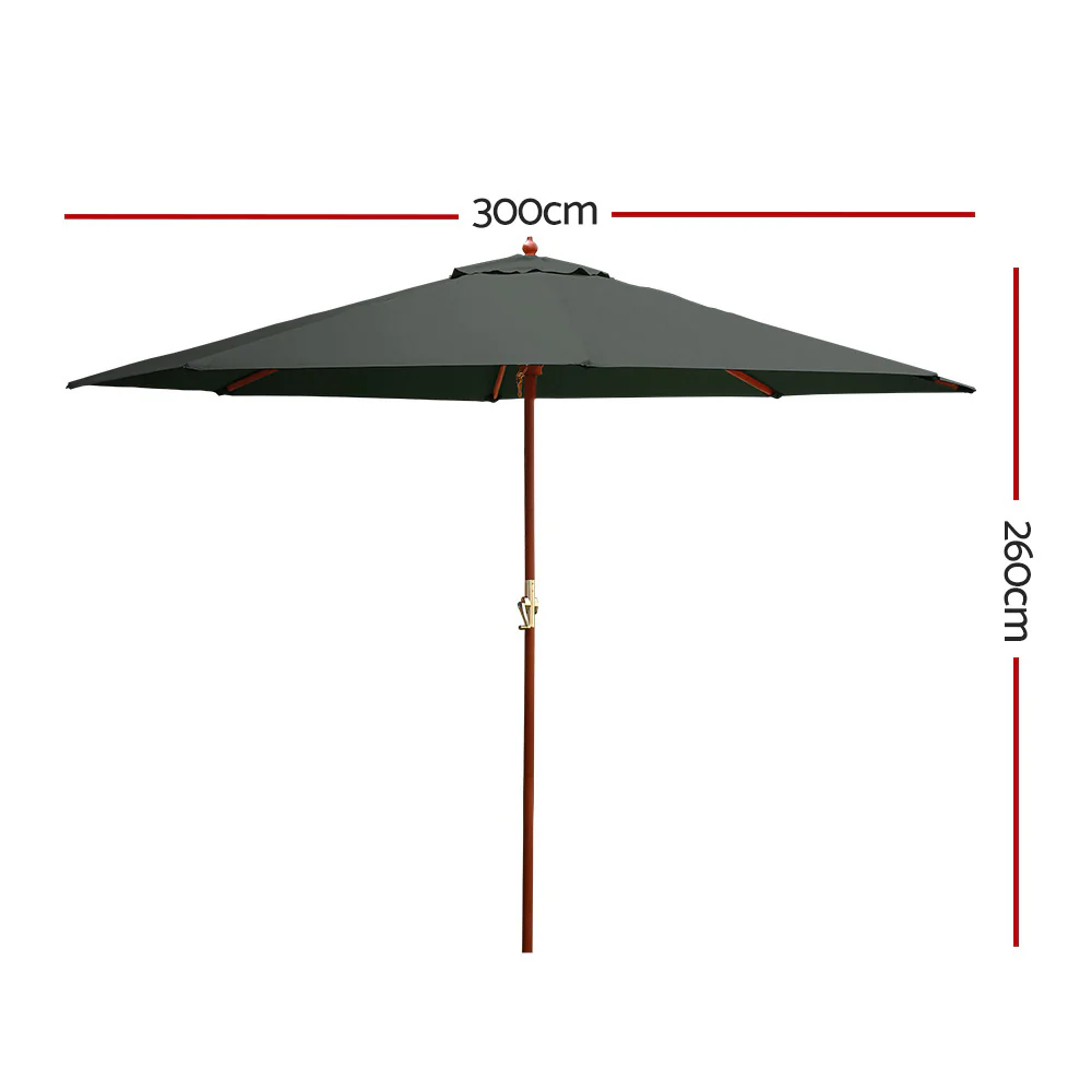 Instahut 3m Outdoor Umbrella Pole Umbrellas Beach Garden Sun Stand Patio Charcoal - Nurns