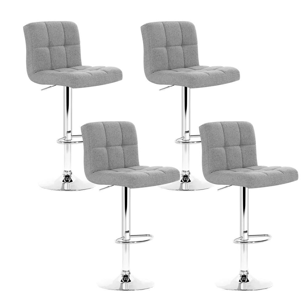 Set of 4 Chania Bar Stools Fabric Gas Lift - Grey - Nurns