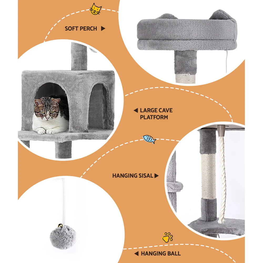 Cat Tree Tower Scratching Post Scratcher 161cm Condo House Trees - Grey - Nurns