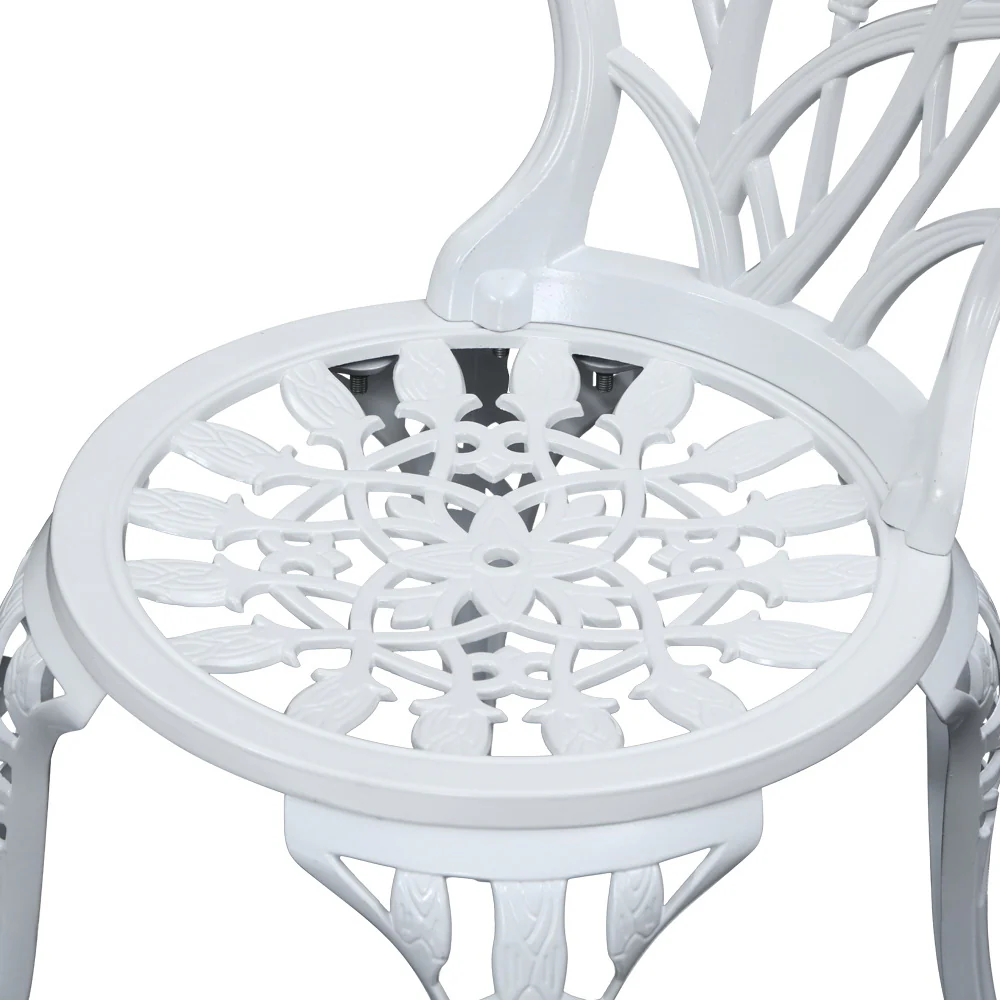 Ciaran 2-Seater Cast Aluminium Table Chair Patio 3-Piece Outdoor Setting - White - Nurns