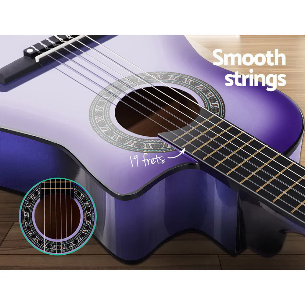 Alpha 34 Inch Classical Guitar Wooden Body Nylon String Beginner Kids Gift Purple - Nurns